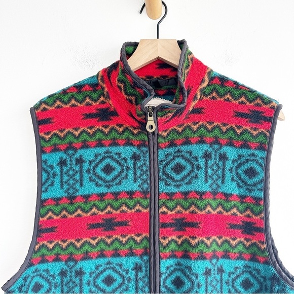 Woolrich Fleece Vest Aztec Print Tomahawk Vintage Men's Medium Red Blue Green - Picture 2 of 6